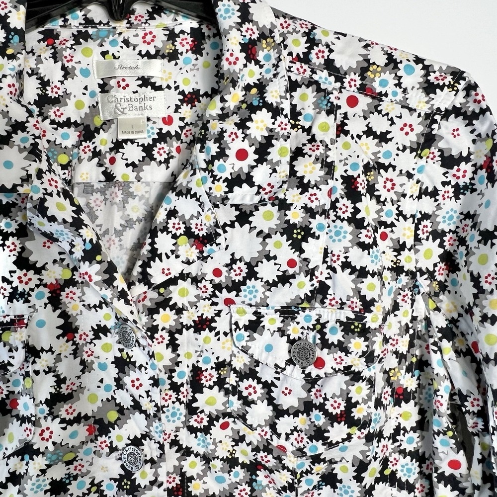 Christopher &‎ Banks Womens Size L Floral 3/4 Sleeve Lightweight Jacket VGC